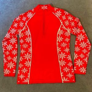Krimson Klover Red Snowflake Merino Wool Quarter Zip